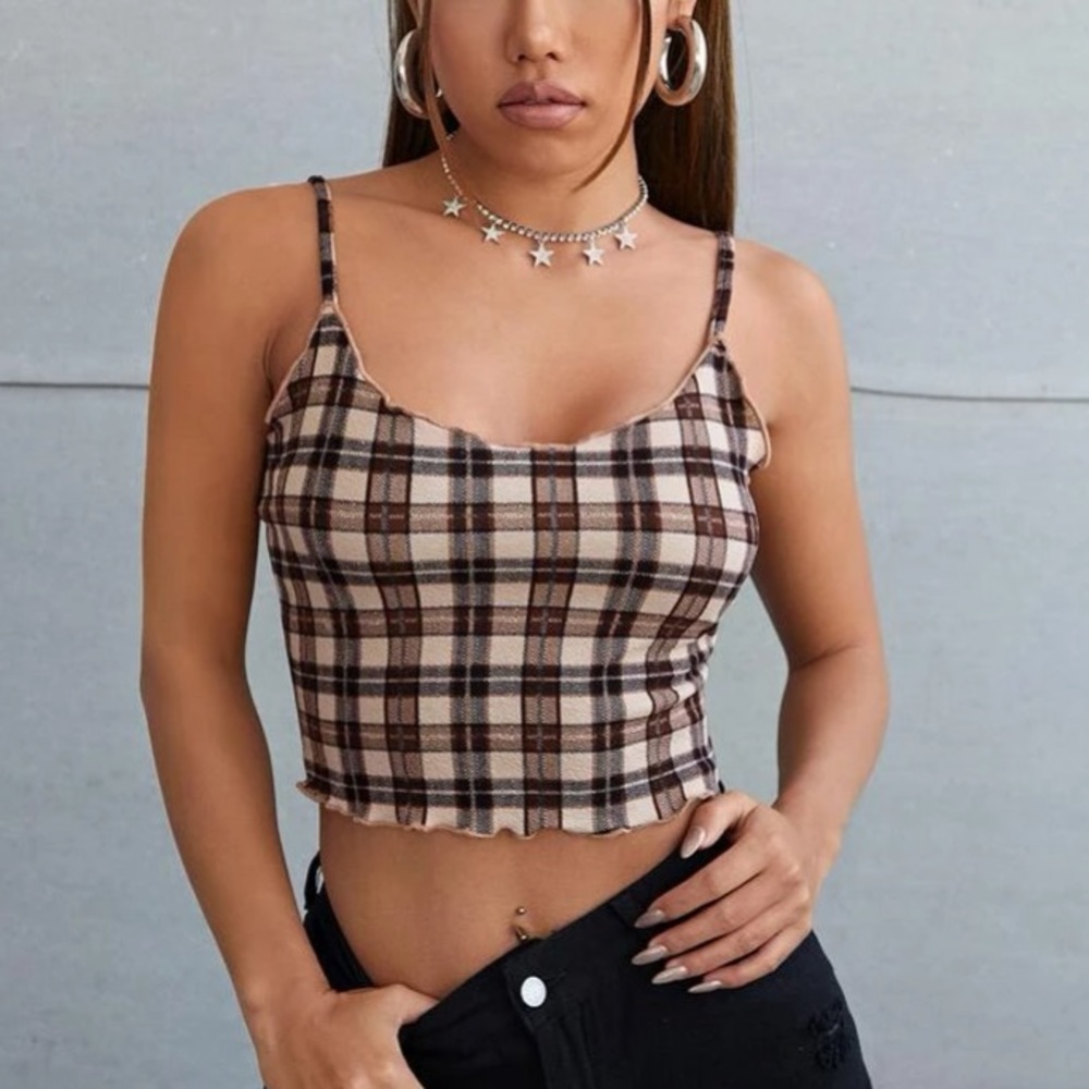 Plaid Lettuce Trim Cami Top